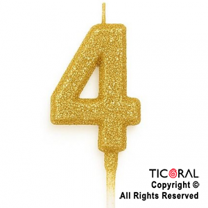 VELA NUMERAL CHICO 5.5 CM CON GIBRE ORO NUMERO 4 x 1